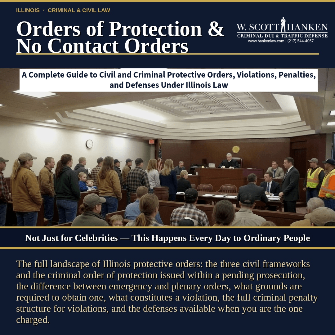 Springfield, Illinois courtroom scene illustrating the volume of order of protection hearings handled weekly at the Sangamon County Courthouse, as explained by attorney W. Scott Hanken.