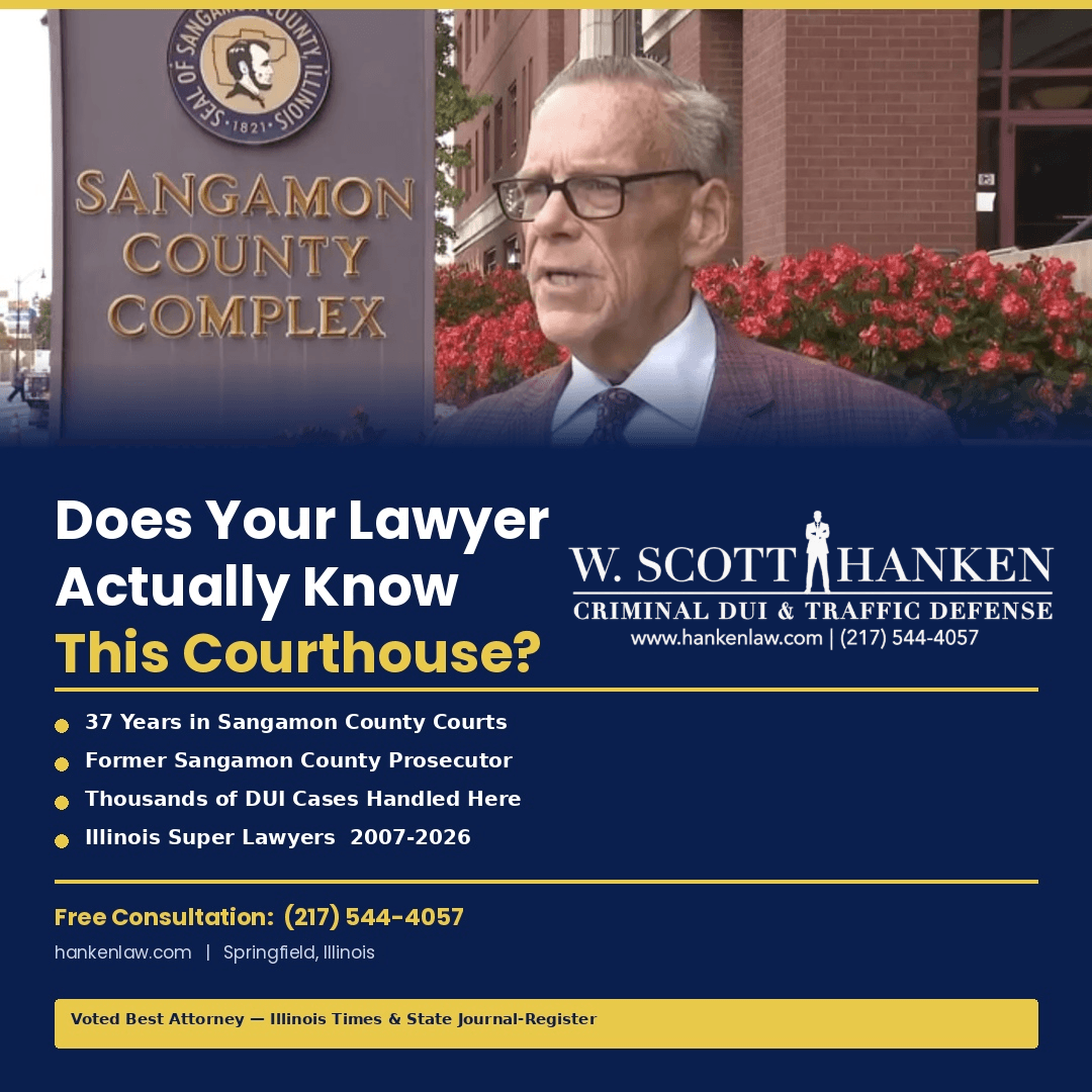 W. Scott Hanken, a Springfield criminal defense lawyer with local knowledge of the Sangamon County courthouse, stands outside the Sangamon County Complex.