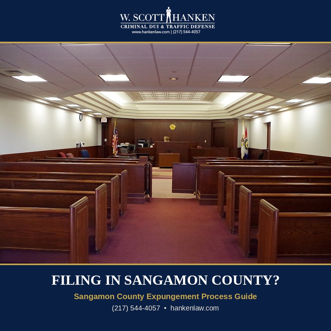 Empty Sangamon County courtroom representing the expungement process handled by Springfield attorney W. Scott Hanken.